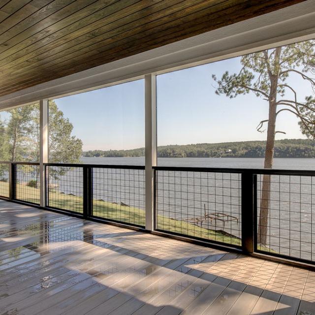 Lakeside view from rear screened porch on Rafter B Custom Home