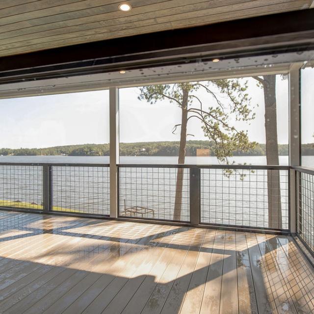 Lakeside view from rear screened porch on Rafter B Custom Home