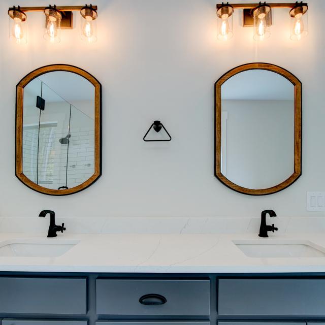 Close up of double sink vanity